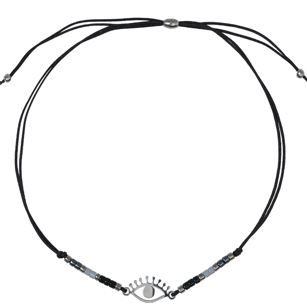1A Delicate Black Lucky Eye Silver Pull