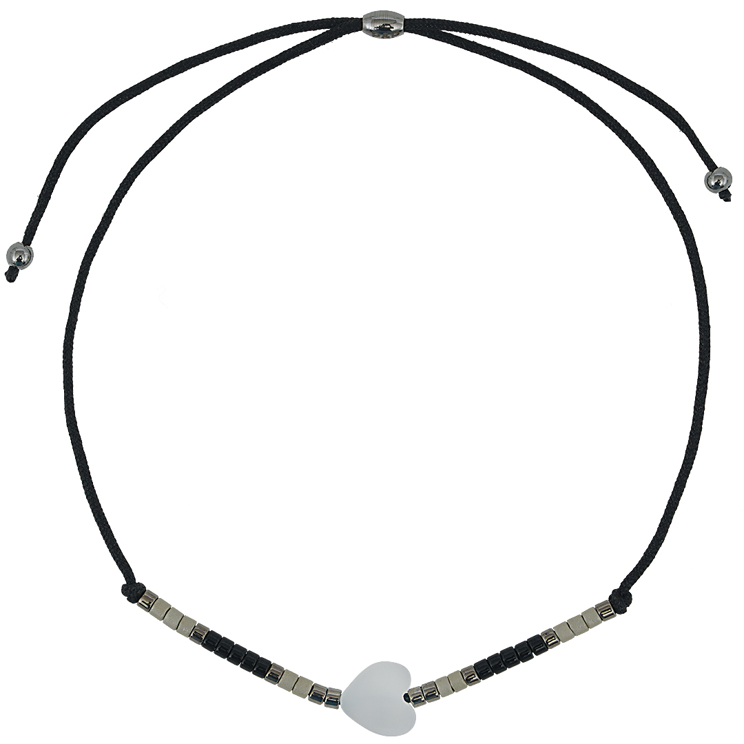 1G Delicate Black Heart Silver Pull