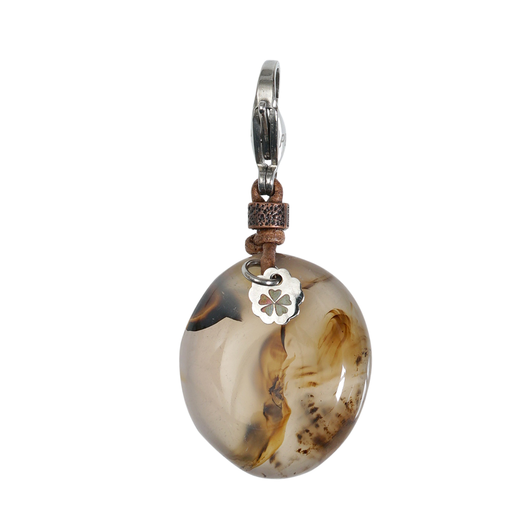 680 17C Edelsteen bedel beige Dendriet Agaat Saya Mala
