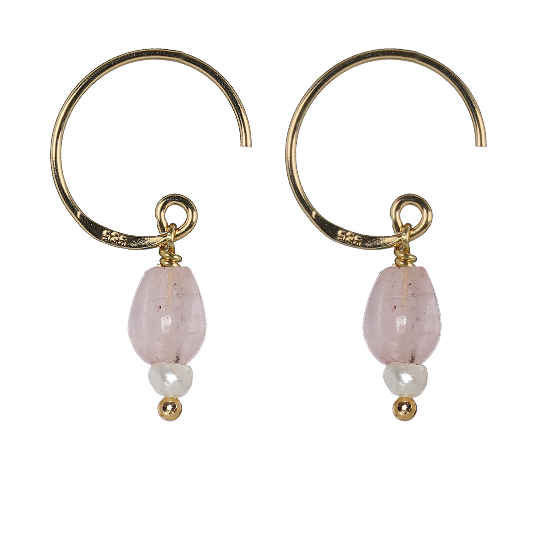 686 Saya Mala Earring 07 Rose Quartz Drop Gold