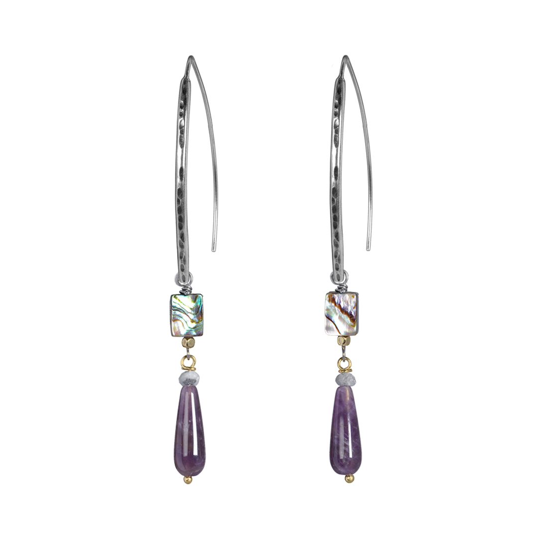 716 17 Edelsteen oorbellen zilver Abalone Amethist Perla Hook