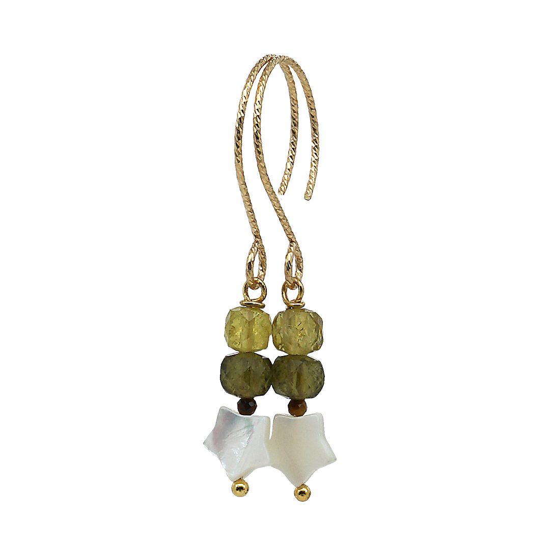 742 Fruity Pearls oorbellen 08 Green Garnet Party Gold