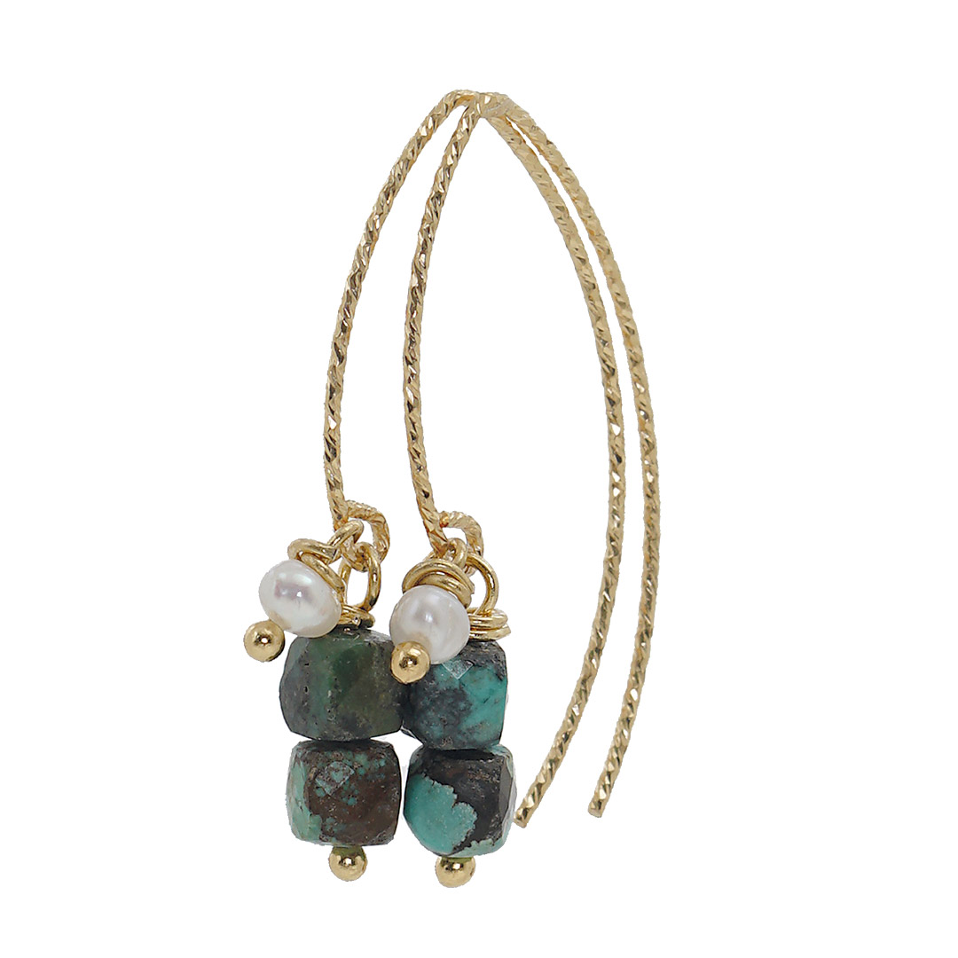 742 Fruity Pearls oorbellen 09 Turquoise Pearls Party Gold