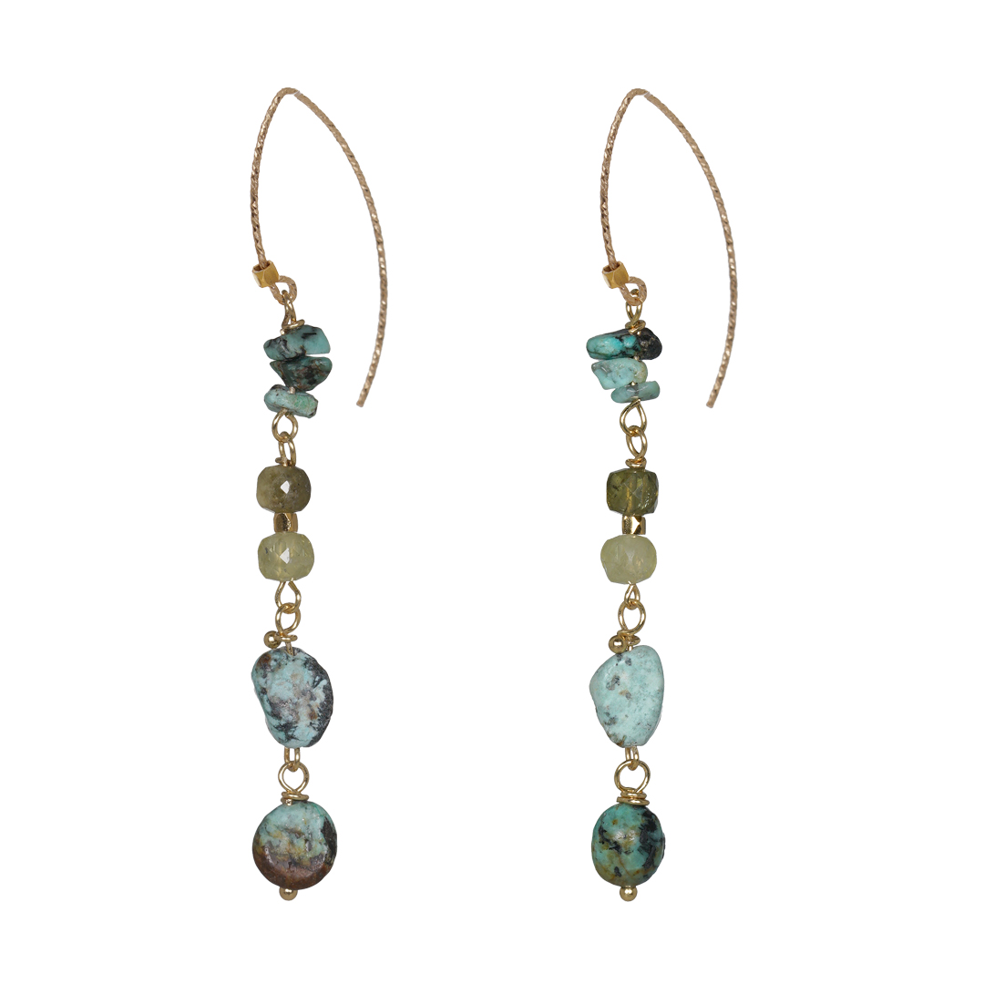 742 19 Edelsteen oorbellen Goud groen Turquoise Liberty Fruity Pearls