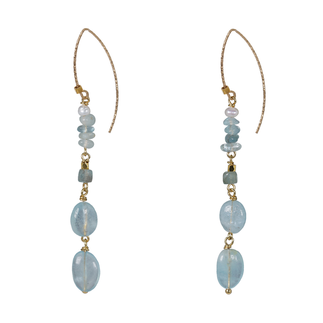 742 21 Edelsteen oorbellen Goud blauw Aquamarijn Liberty Fruity Pearls