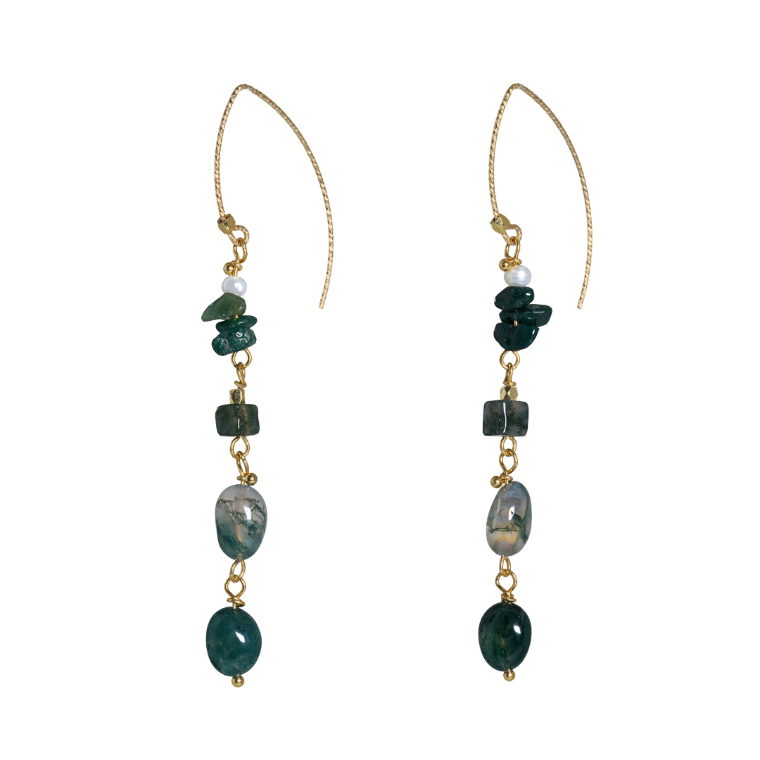 742 30 Edelsteen oorbellen Goud groen Mosagaat Fruity Pearls
