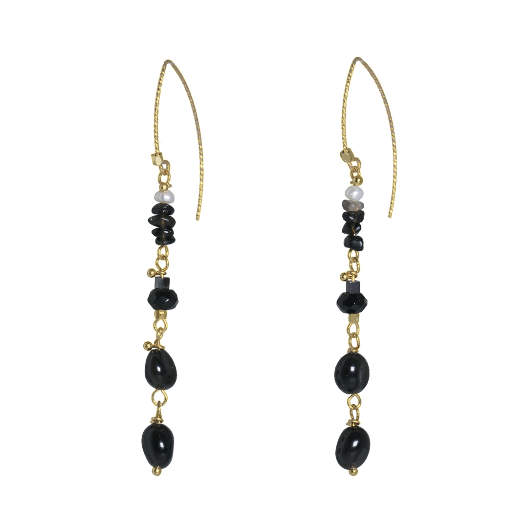 742 31 Edelsteen oorbellen Goud zwart Onyx Fruity Pearls