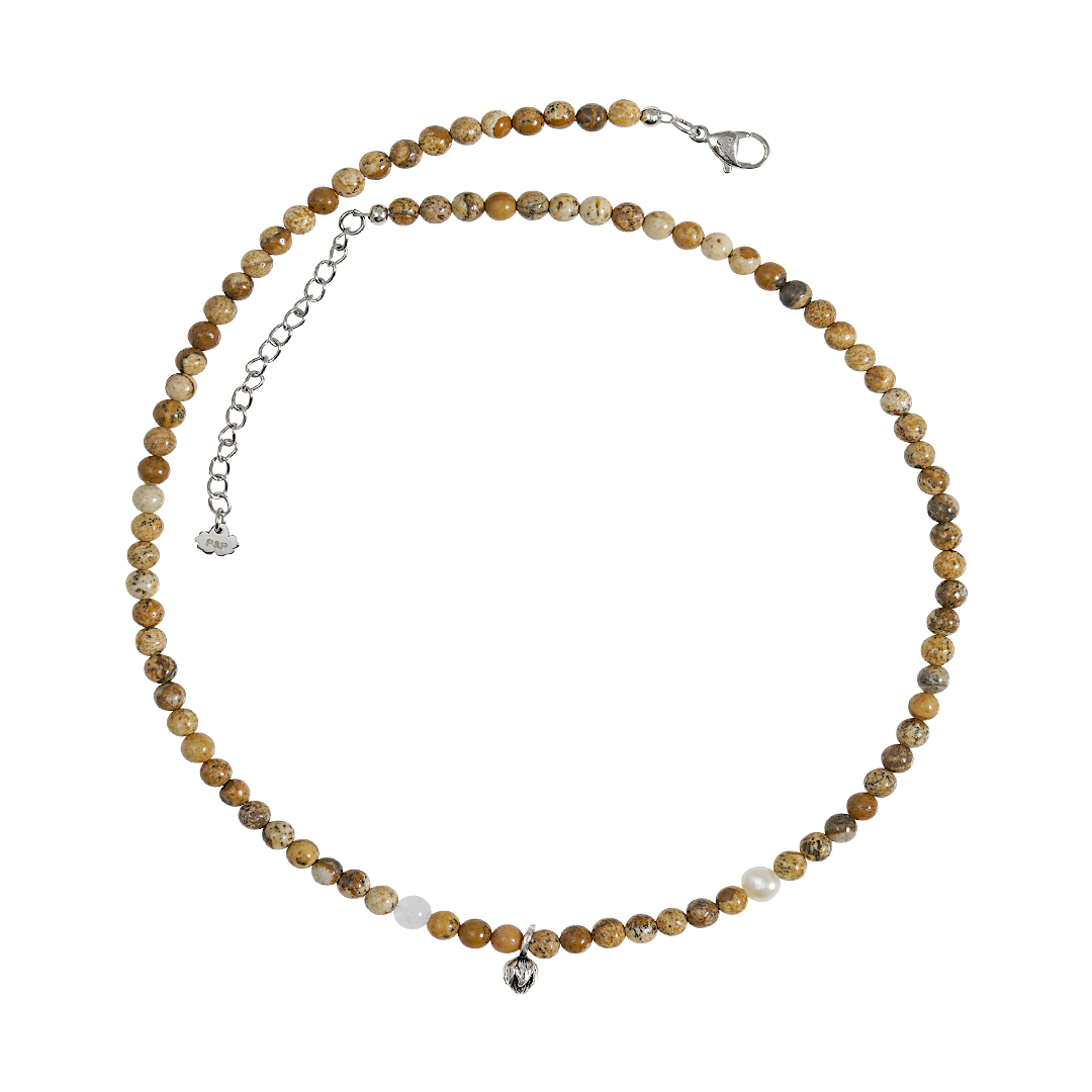 750 28 Edelsteen korte ketting beige Landschap Jaspis Saya Mala