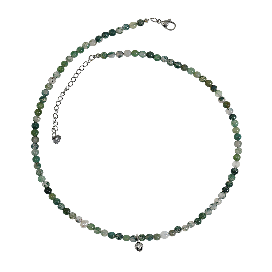 750 30 Edelsteen korte ketting groen Mosagaat Saya Mala