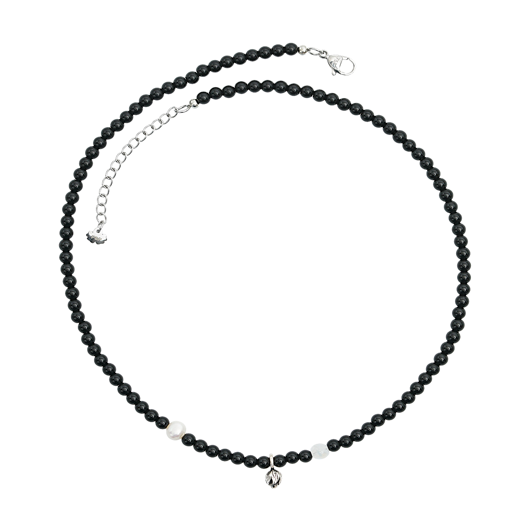 750 31 Edelsteen korte ketting zwart Agaat Saya Mala