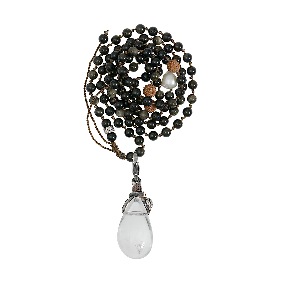758 16B Edelsteen ketting bedel Goud Obsidiaan Saya Mala