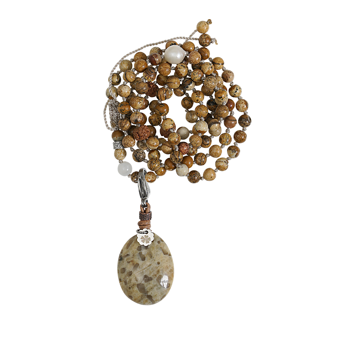 758 28C Edelsteen ketting bedel zand Landschap Jaspis Saya Mala