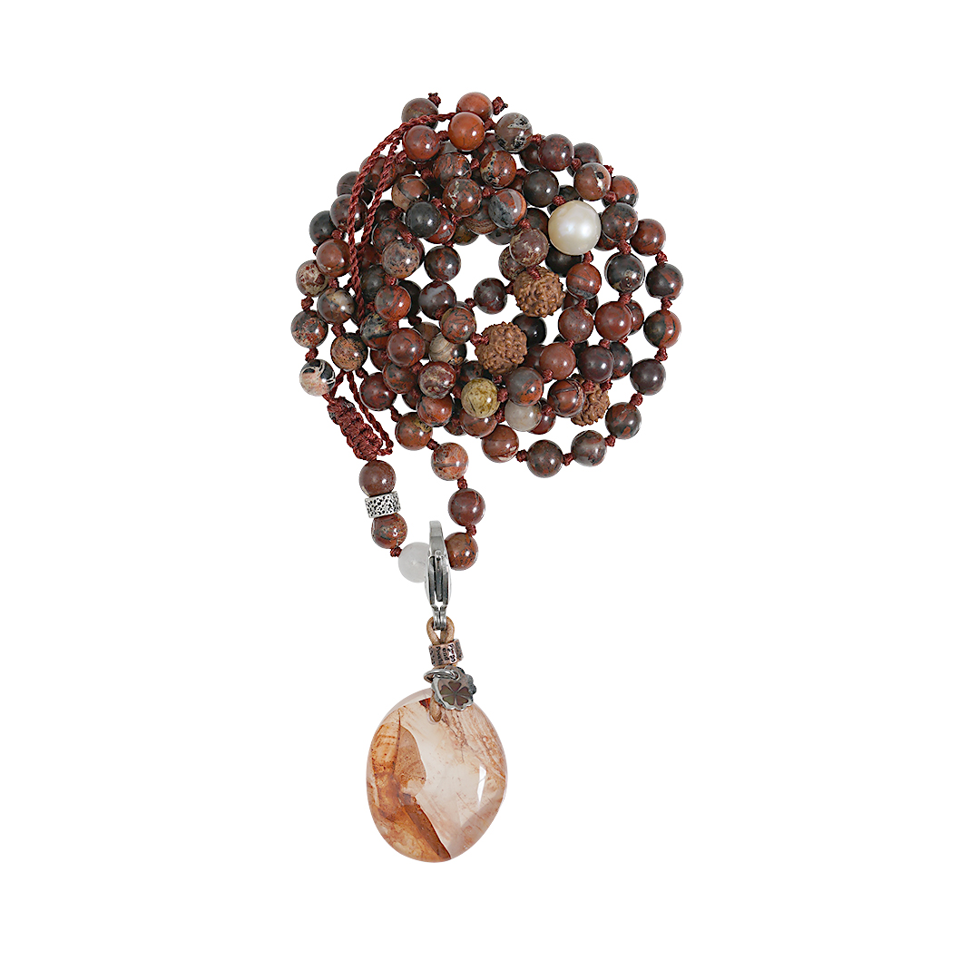 758 29B Edelsteen ketting bedel rood Bloem Jaspis Saya Mala
