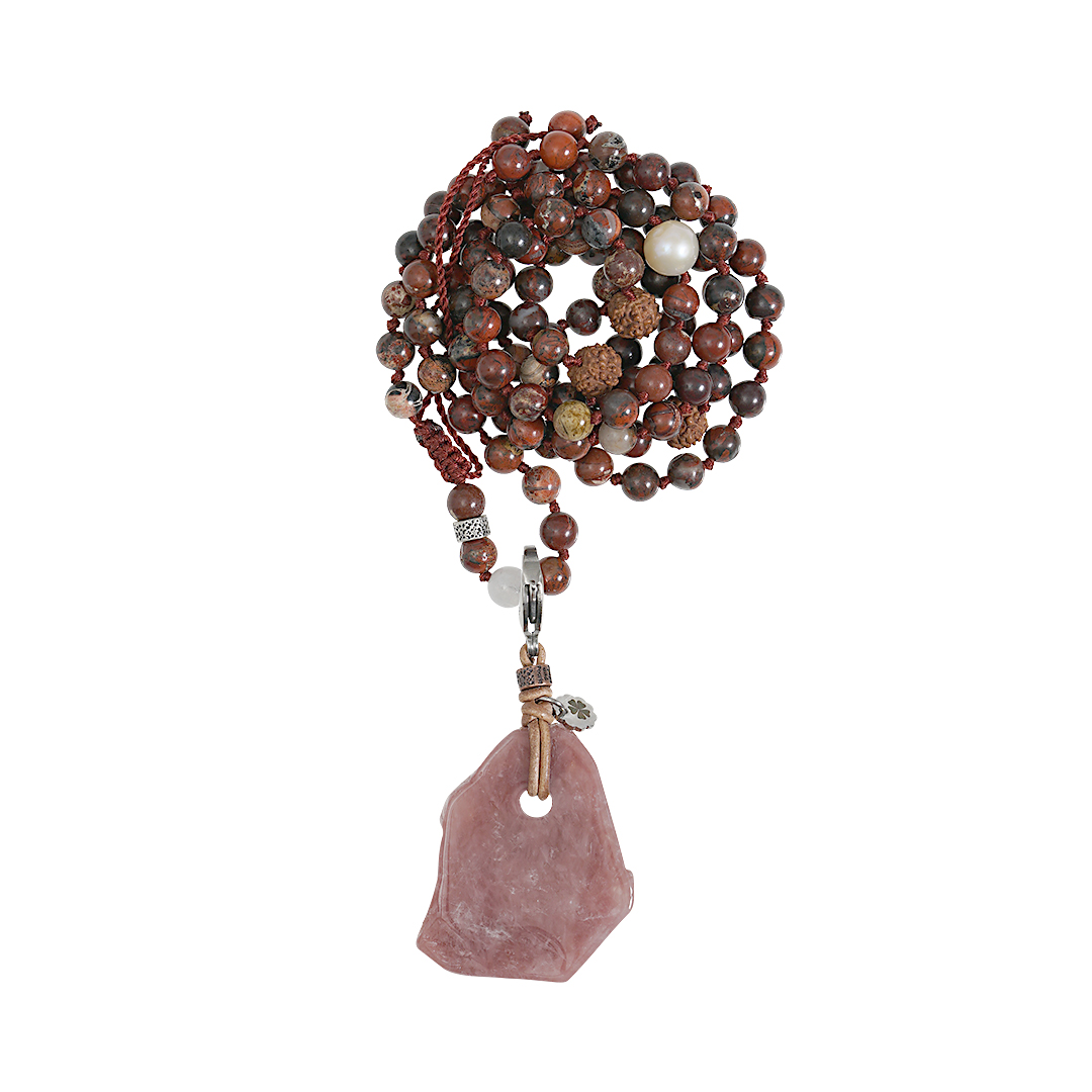 758 29C Edelsteen ketting bedel rood Bloem Jaspis Saya Mala