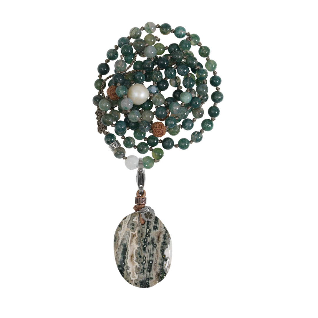 758 30C Edelsteen ketting bedel groen Mosagaat Saya Mala