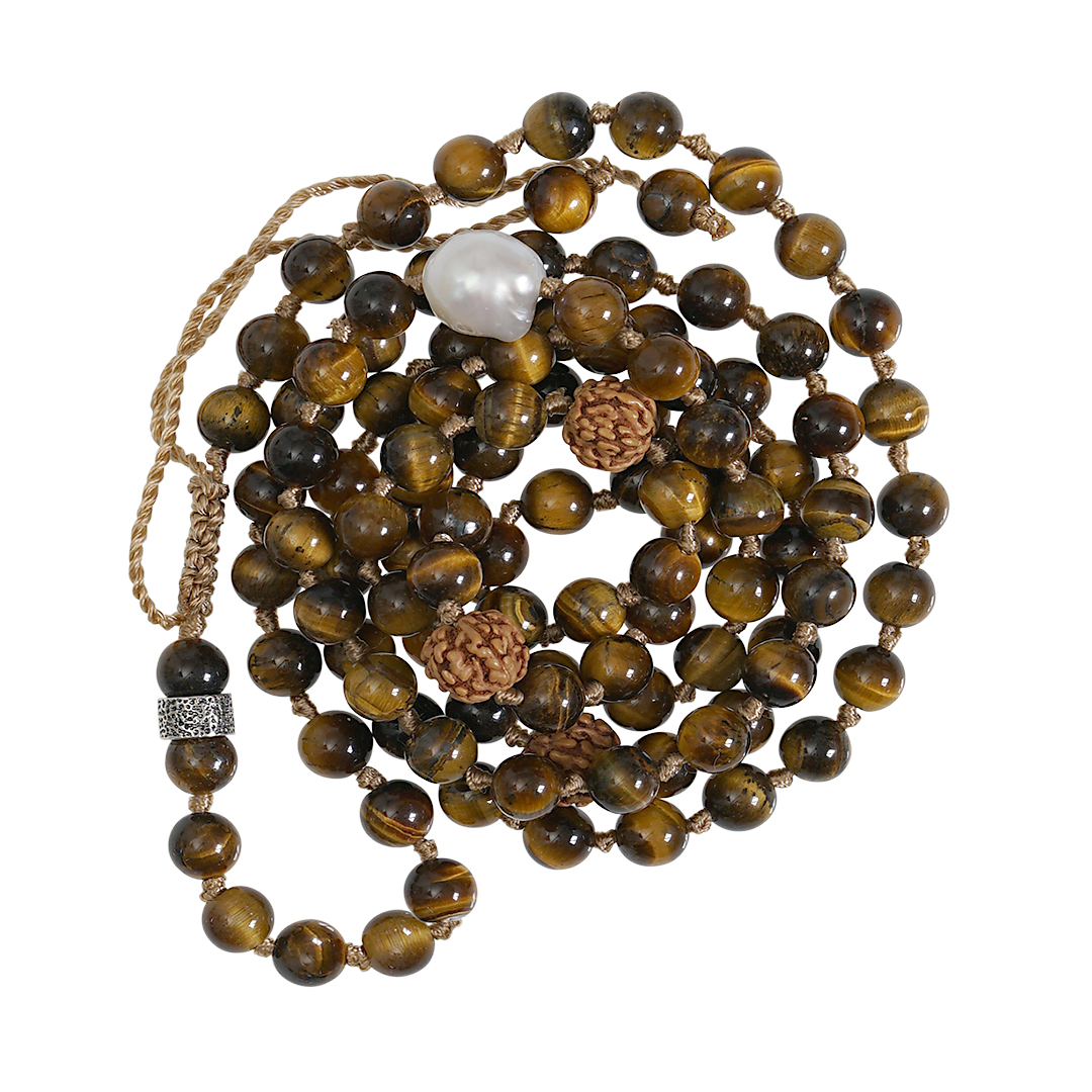768 17 M Edelsteen ketting geel bruin Tijgeroog Saya Mala