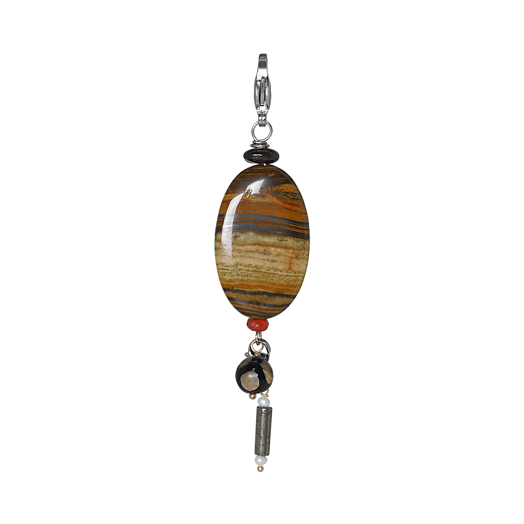 778 116 Edelsteen bedel Tijgeroog bruin zilver Romance