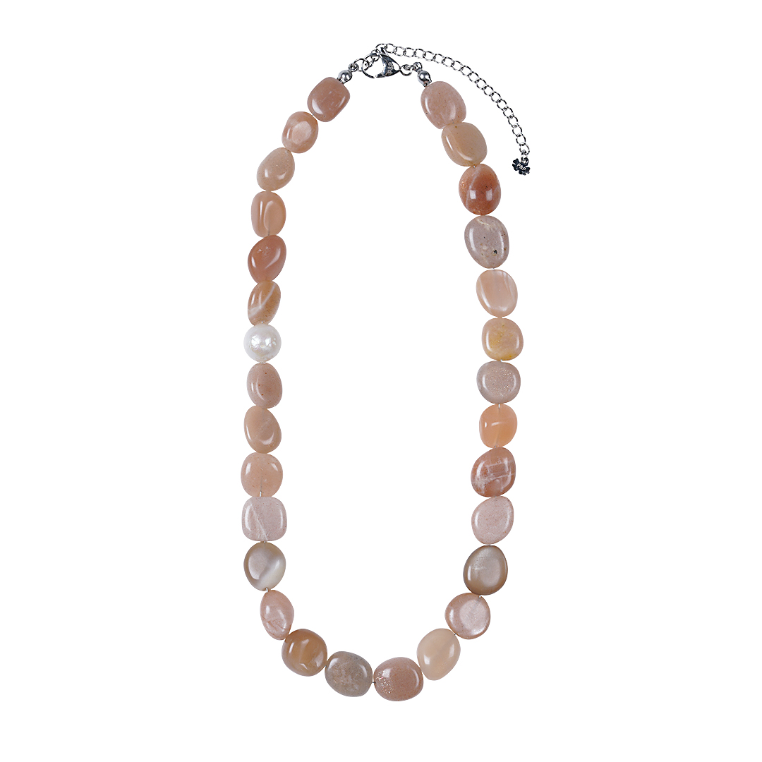 814 10 Edelsteen ketting Maansteen roze