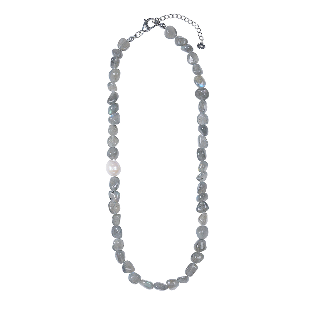 814 31 Edelsteen ketting Labradoriet grijs