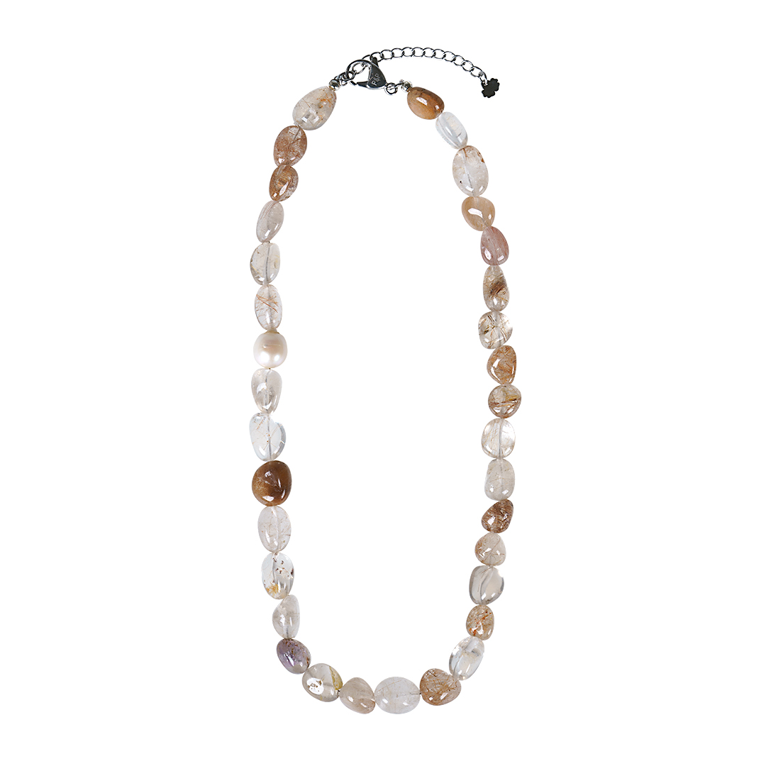 814 37 Edelsteen ketting Rutiel Quartz beige