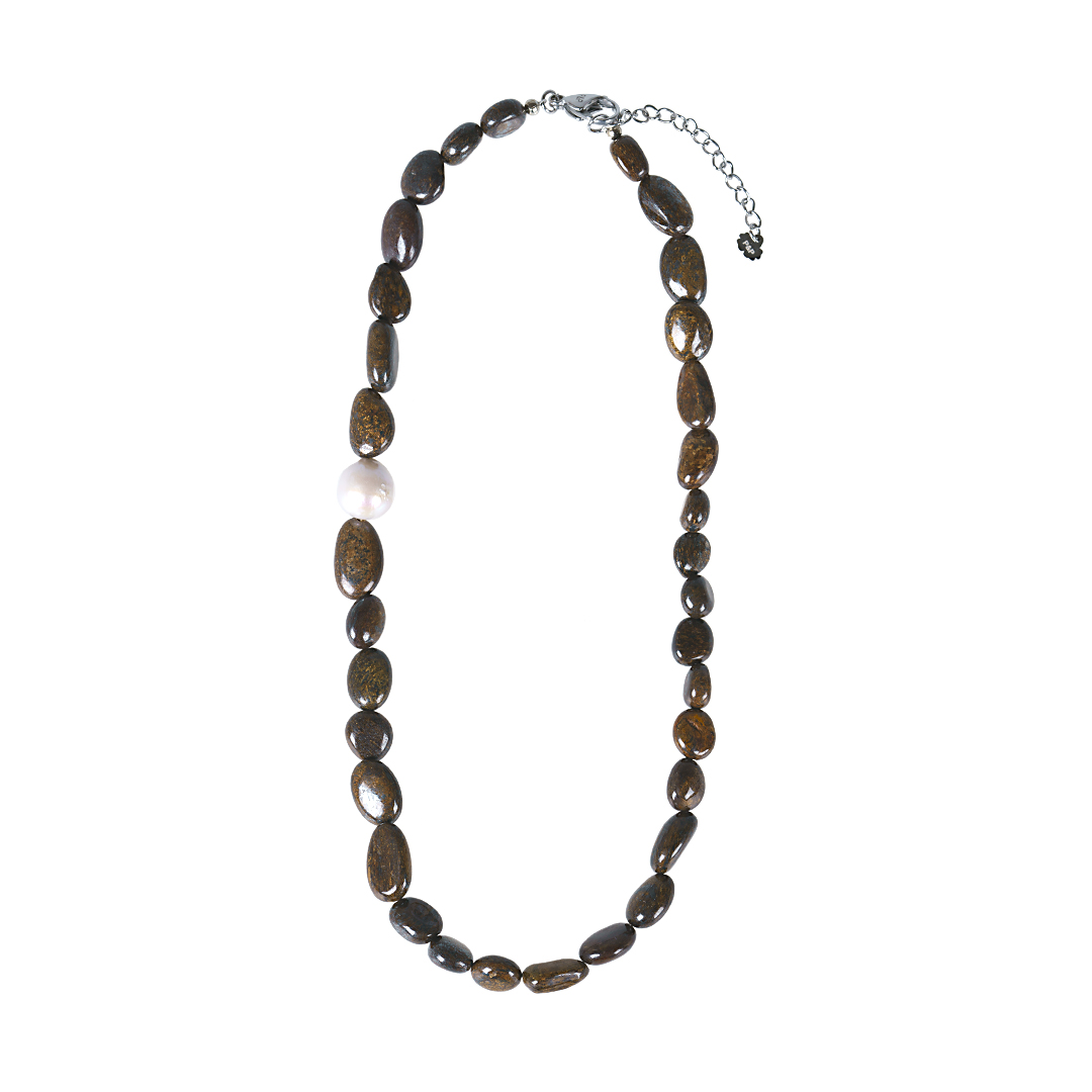 814 39 Edelsteen ketting Bronziet bruin