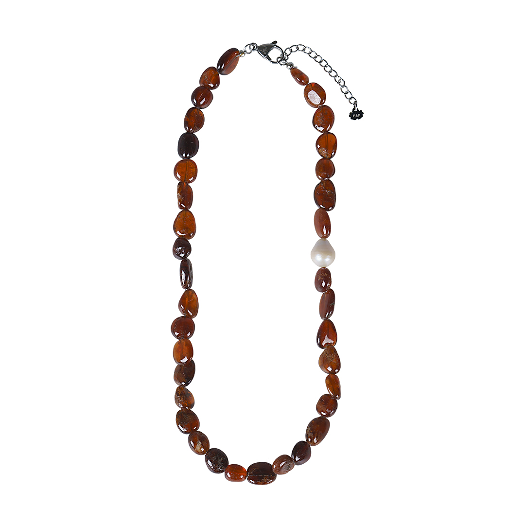 814 41 Edelsteen ketting Granaat oranje rood