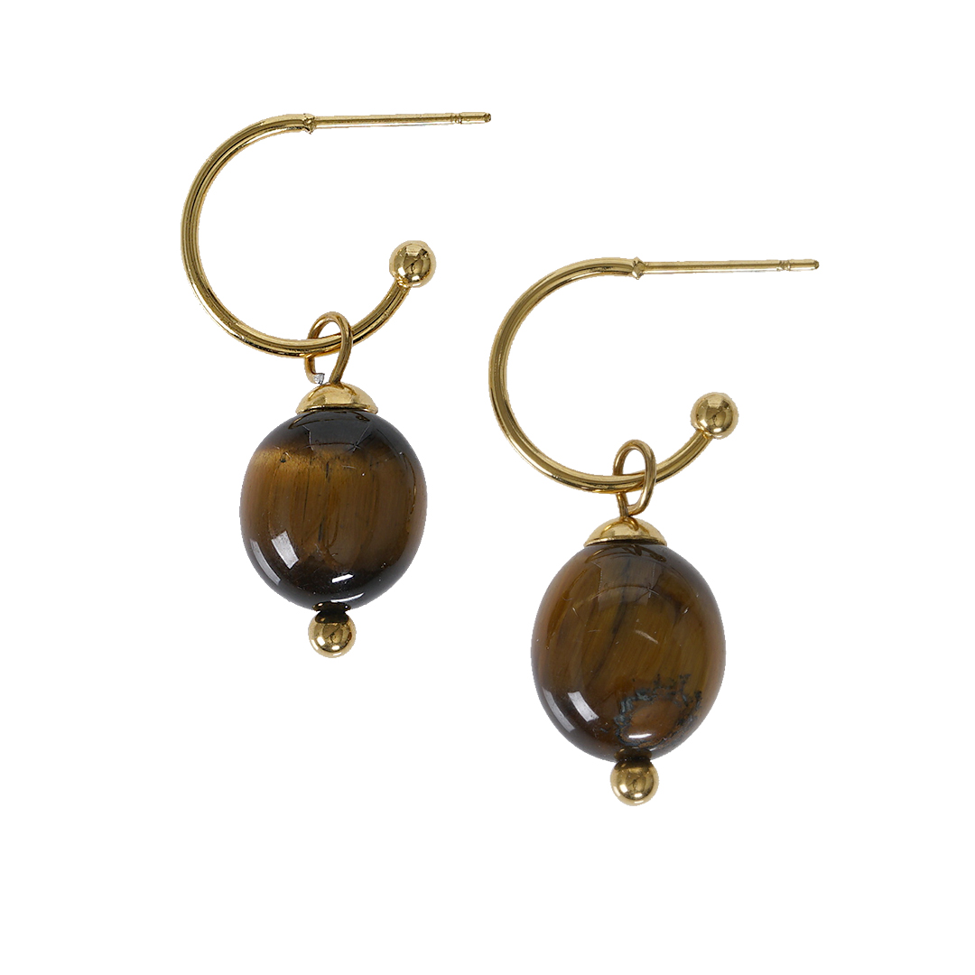 818 14 Edelsteen oorbellen Tijgeroog bruin goud Liberté