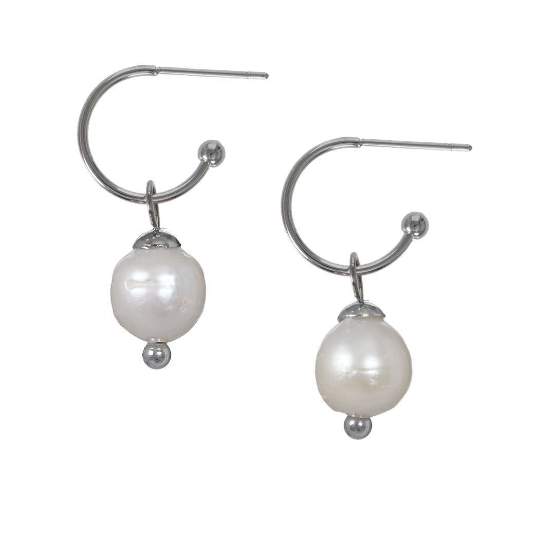 818 27 Edelsteen oorbellen Parel wit zilver Liberté