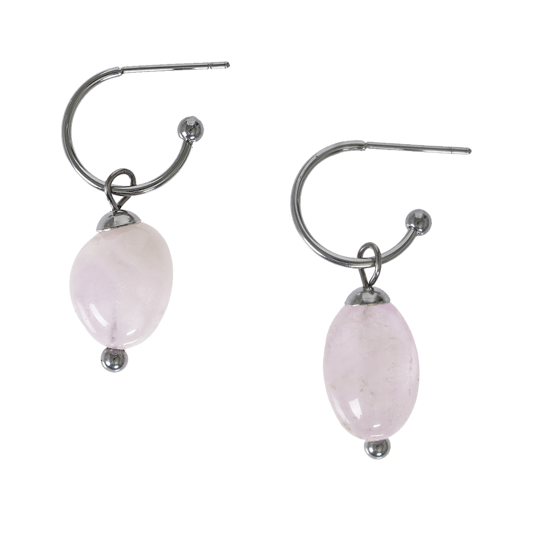 818 29 Edelsteen oorbellen Rozenkwarts roze zilver Liberté