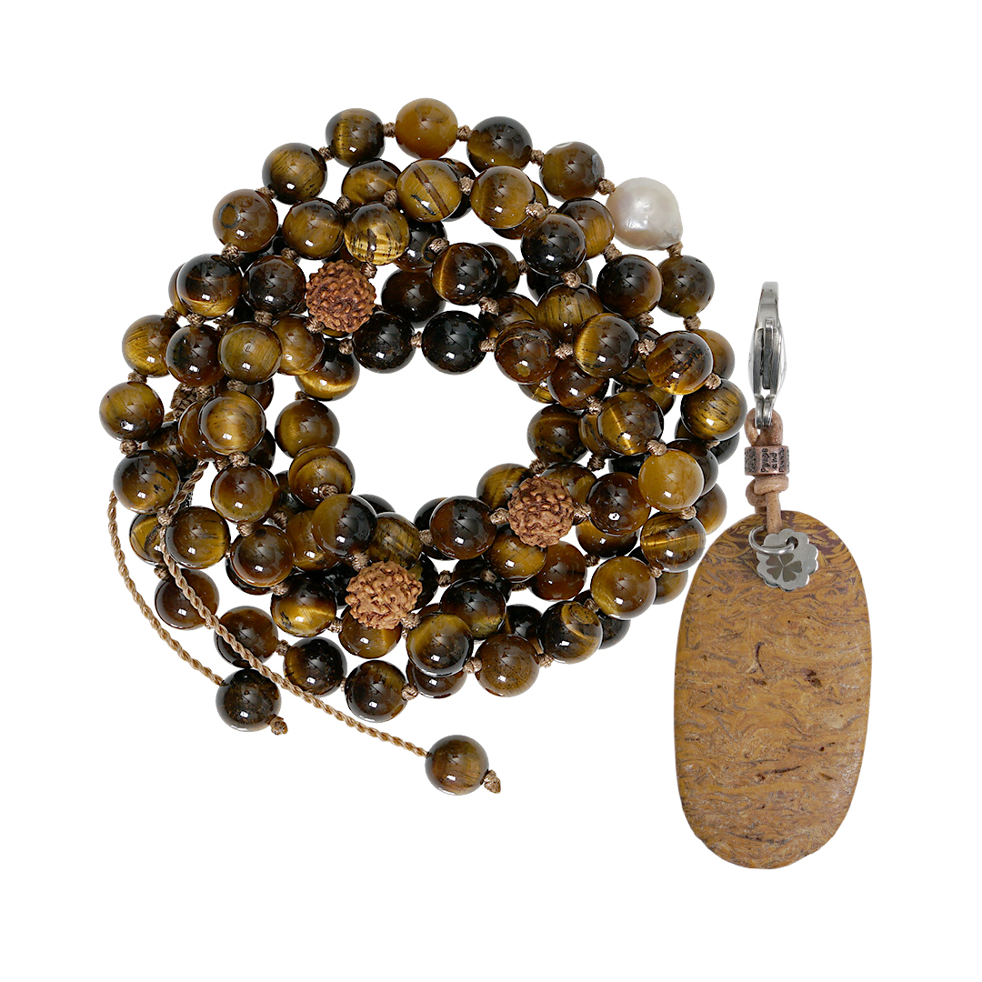 828 17A XL Edelsteen ketting bruin Tijgeroog Saya Mala