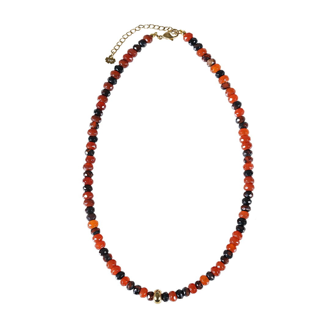 830 08 Edelsteen ketting facet kort oranje Carneool goud