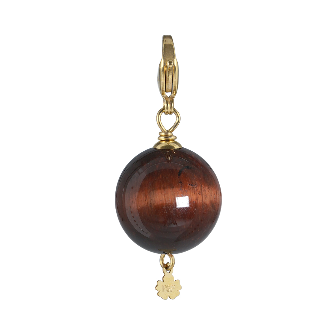 836 12G Edelsteen bedel Maxi Rock bruin Kattenoog goud