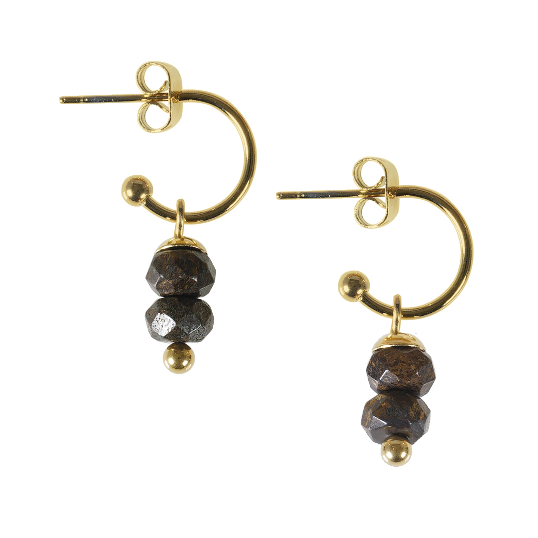 838 04 Edelsteen oorbel facet bruin Bronziet goud