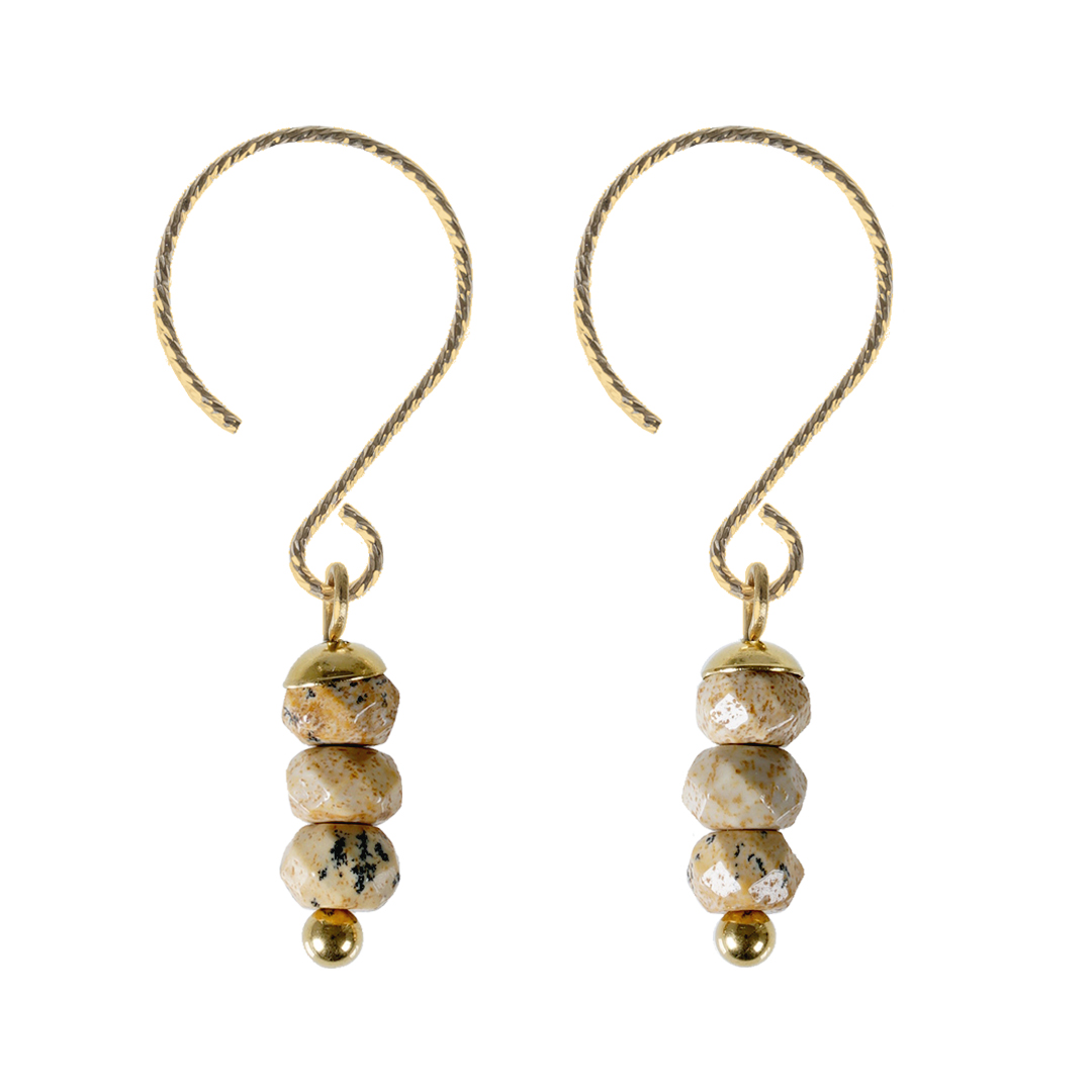 840 02 Edelsteen oorbel beige Landschap Jaspis goud