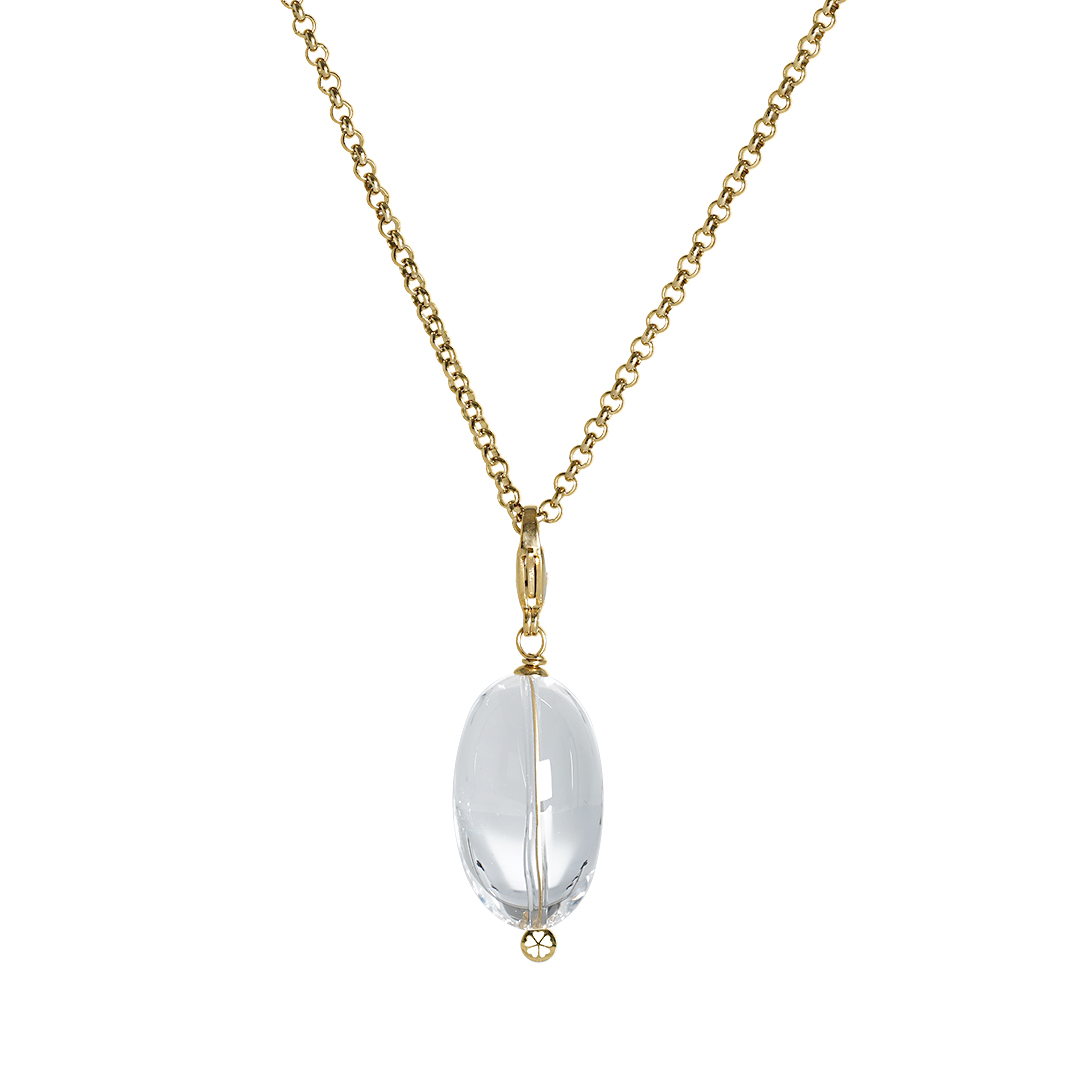 872 02 Edelsteen bedel Bergkristal met edelstaal ketting goud