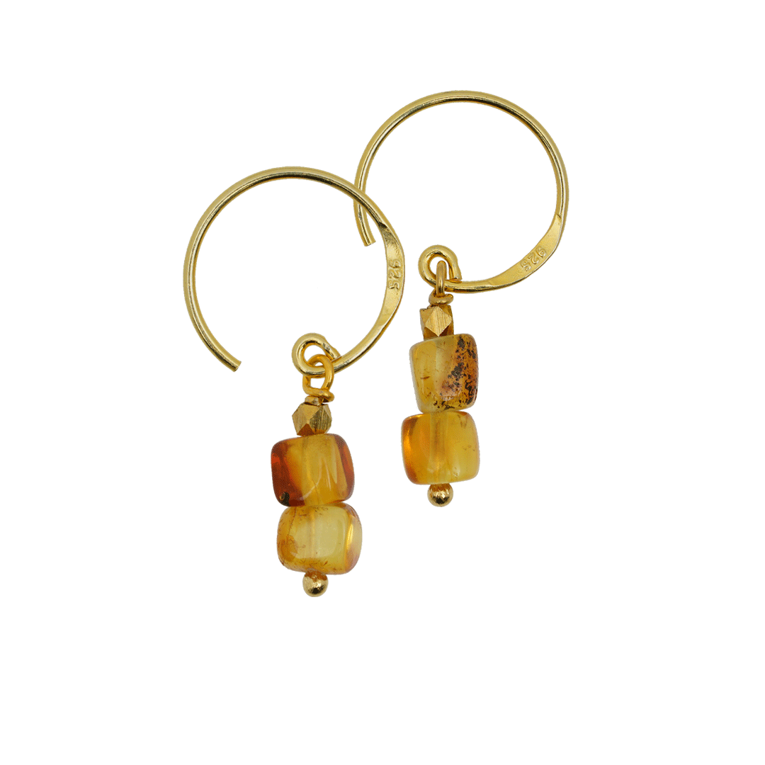 Amber oorbellen goldplated zilver geel 686 103G