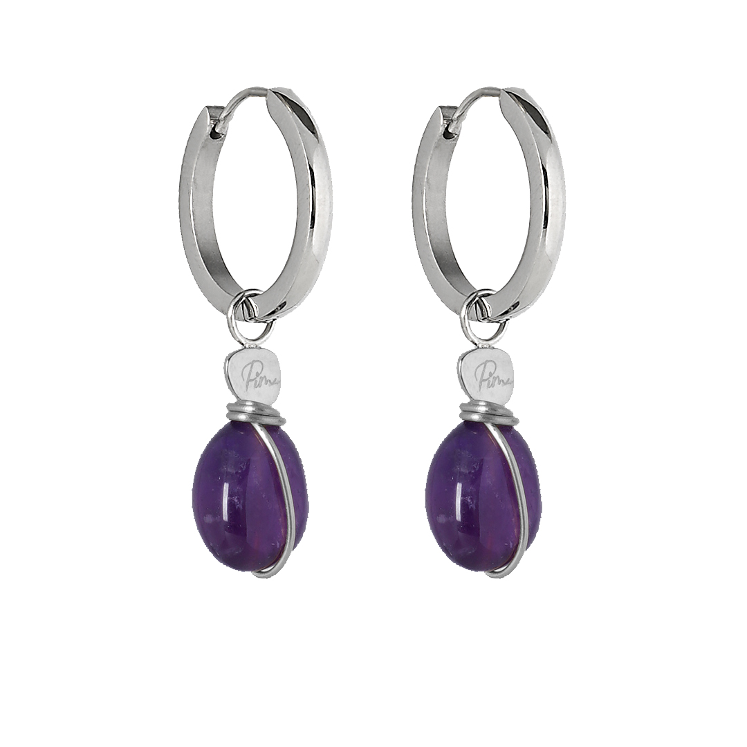 Creolen edelsteen oorbellen lila Amethist zilver Freya Pim 996 06Z