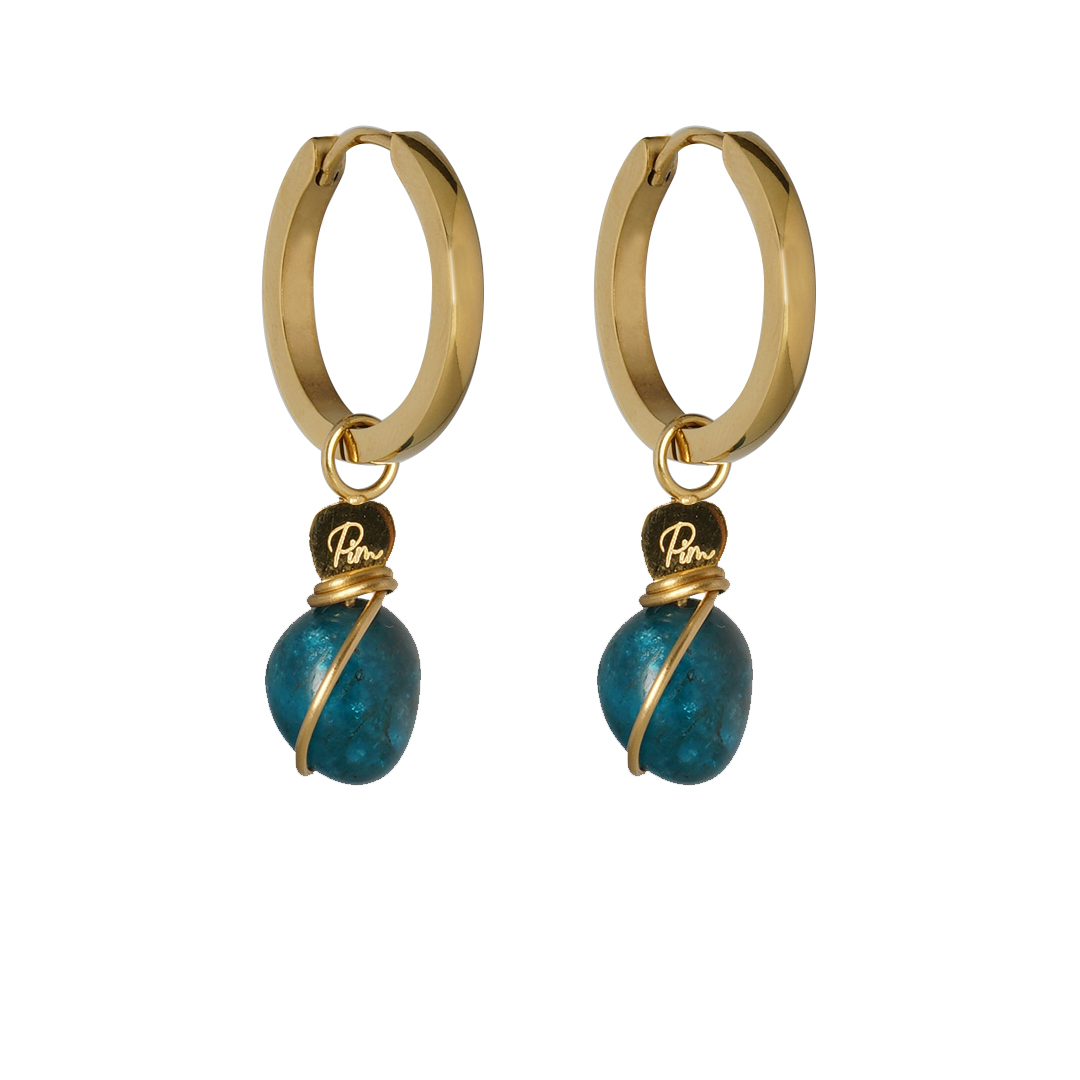 Creolen edelsteen oorbellen blauw Apatiet goud Freya Pim 996 07G