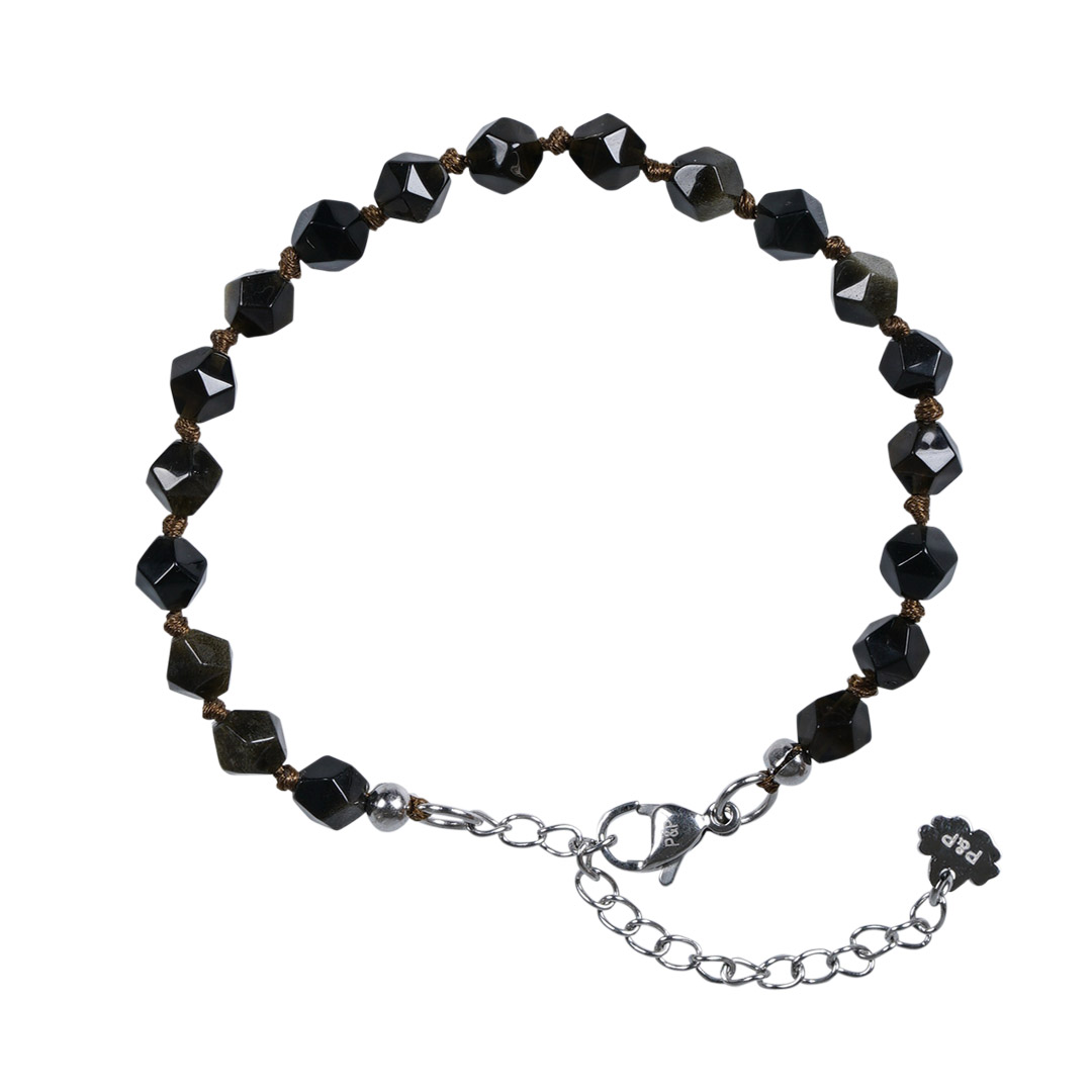 Edelsteen armband Obsidiaan goud Mala 884 09