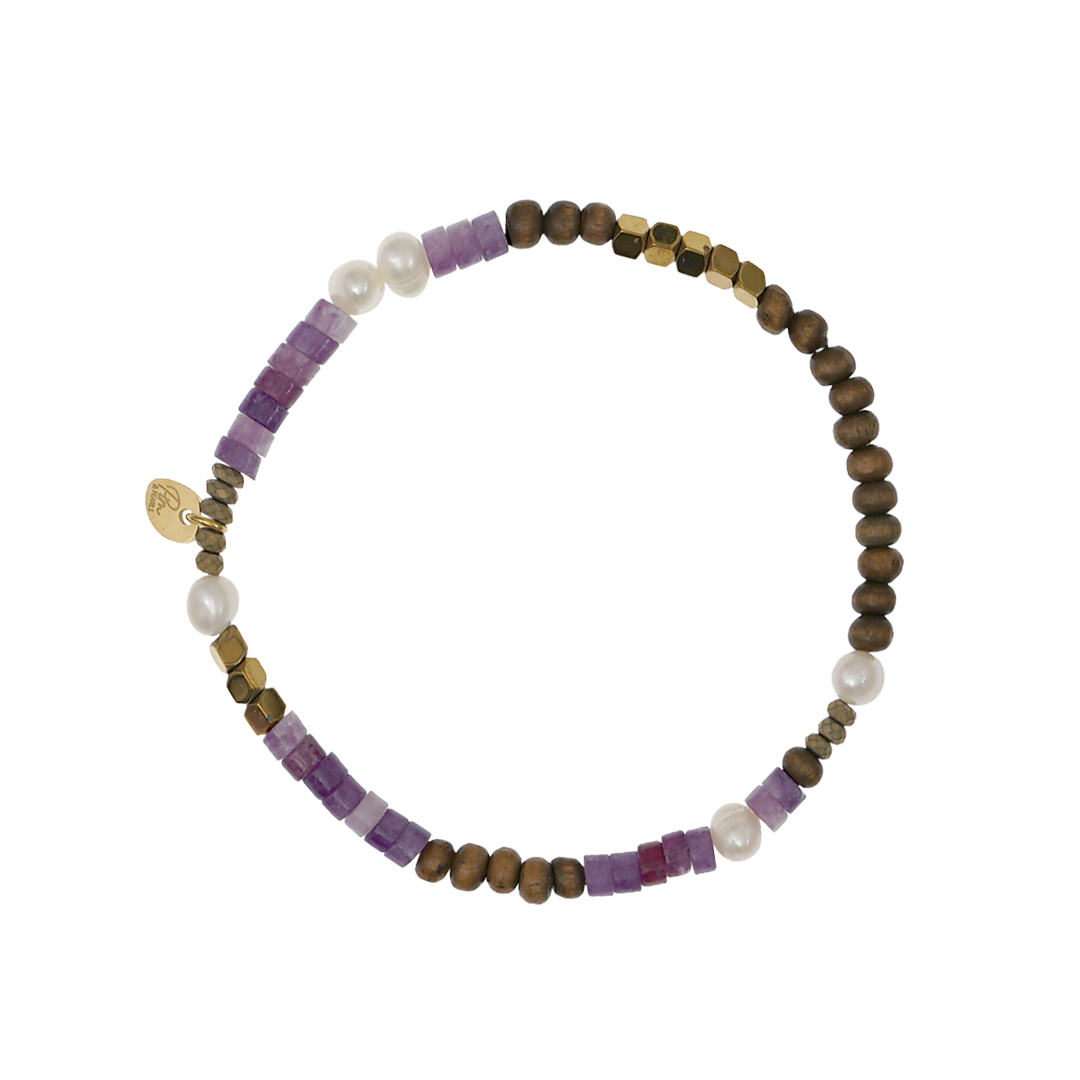 Edelsteen armband paars Lepidoliet goud Tropical 964 14