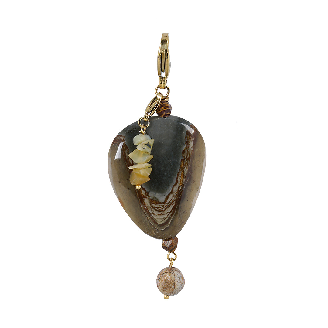 Edelsteen bedel Jaspis grijs bruin goud 778 298