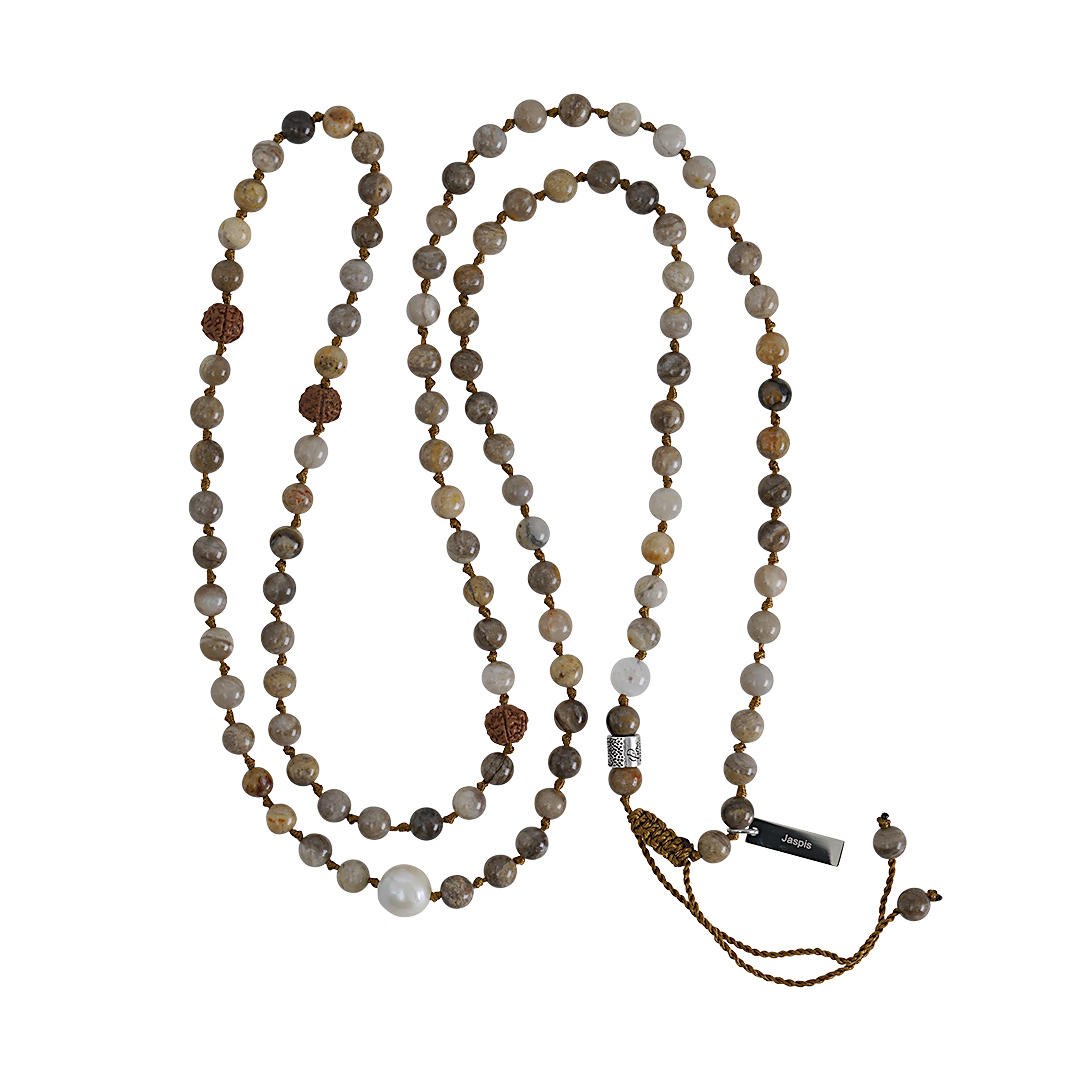 Edelsteen ketting beige mix Jaspis Saya Mala M 768 36