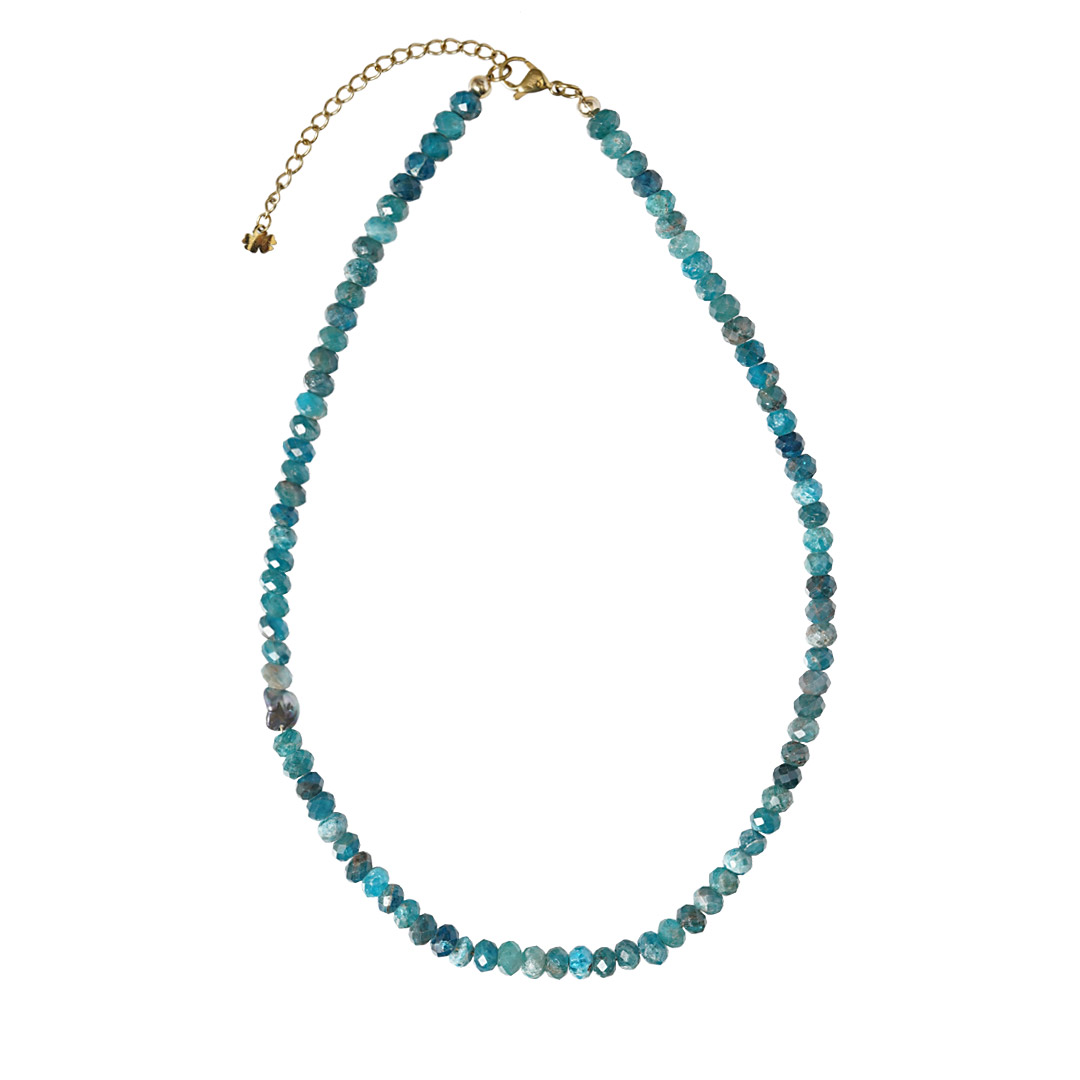 Edelsteen ketting blauw Apatiet facet kort 830 28