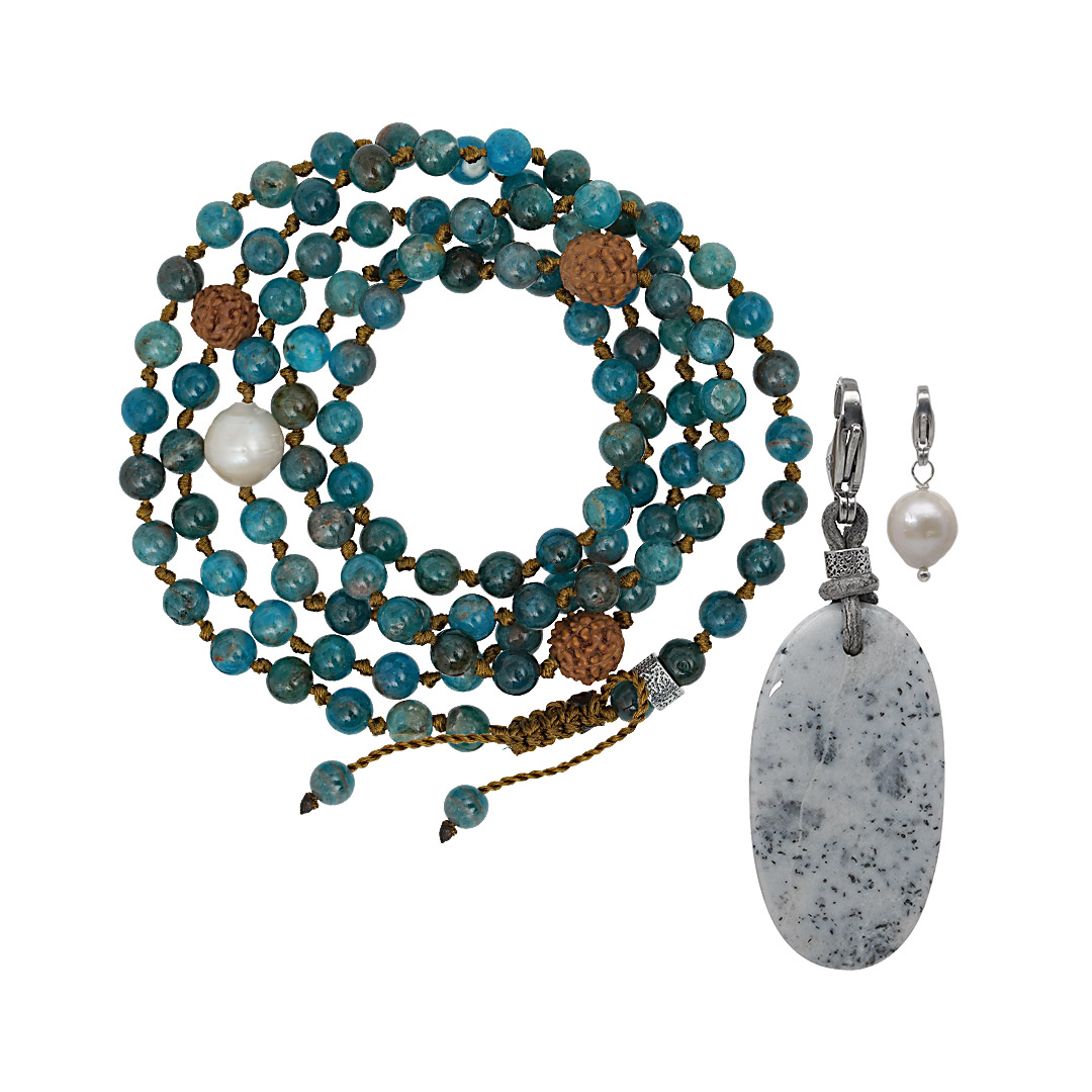Edelsteen ketting blauw Apatiet hanger Jaspis Mala M 758 20 8006B