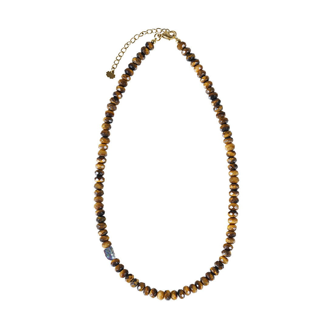 Edelsteen ketting bruin Tijgeroog facet kort 830 23
