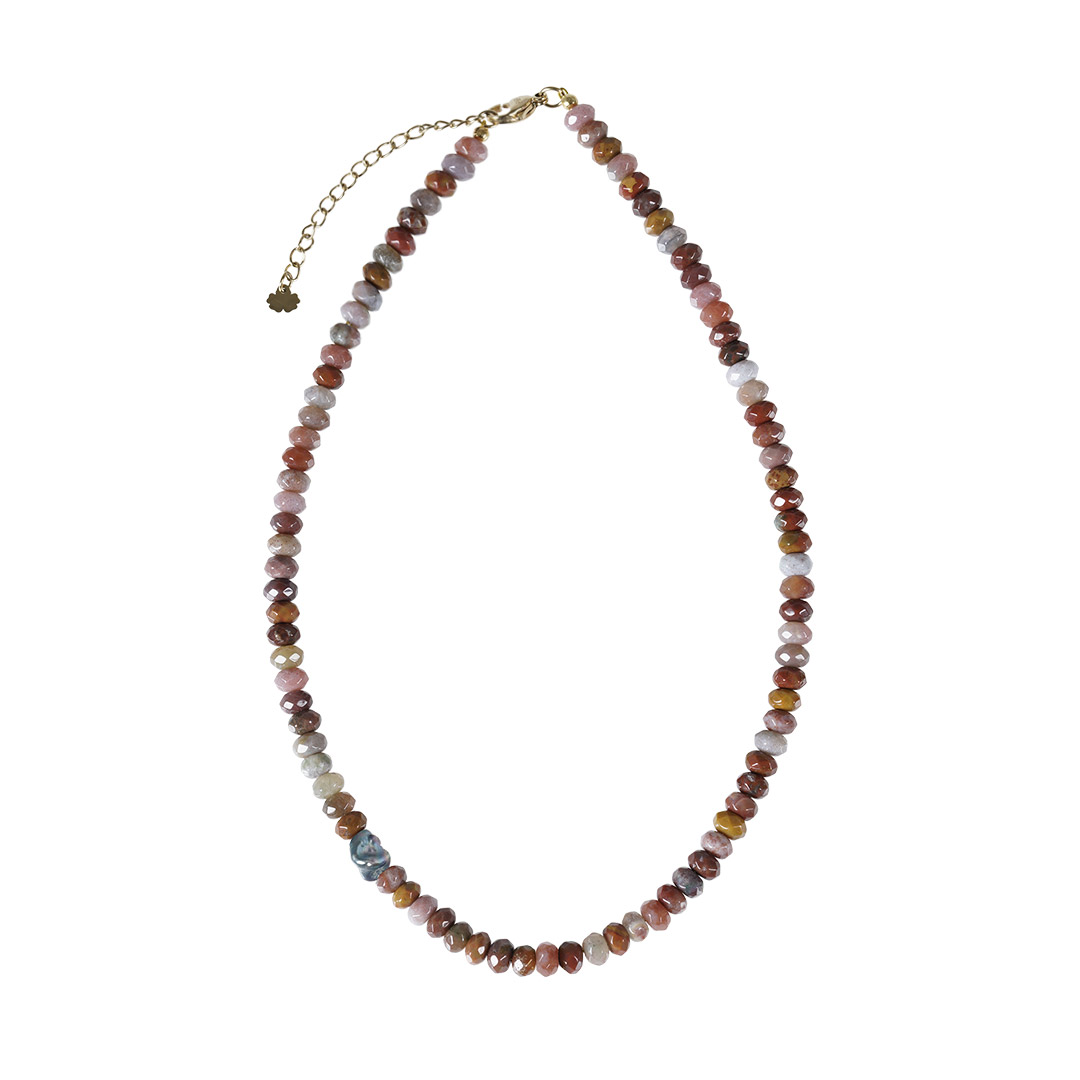 Edelsteen ketting roze Gobi Agaat facet kort 830 26