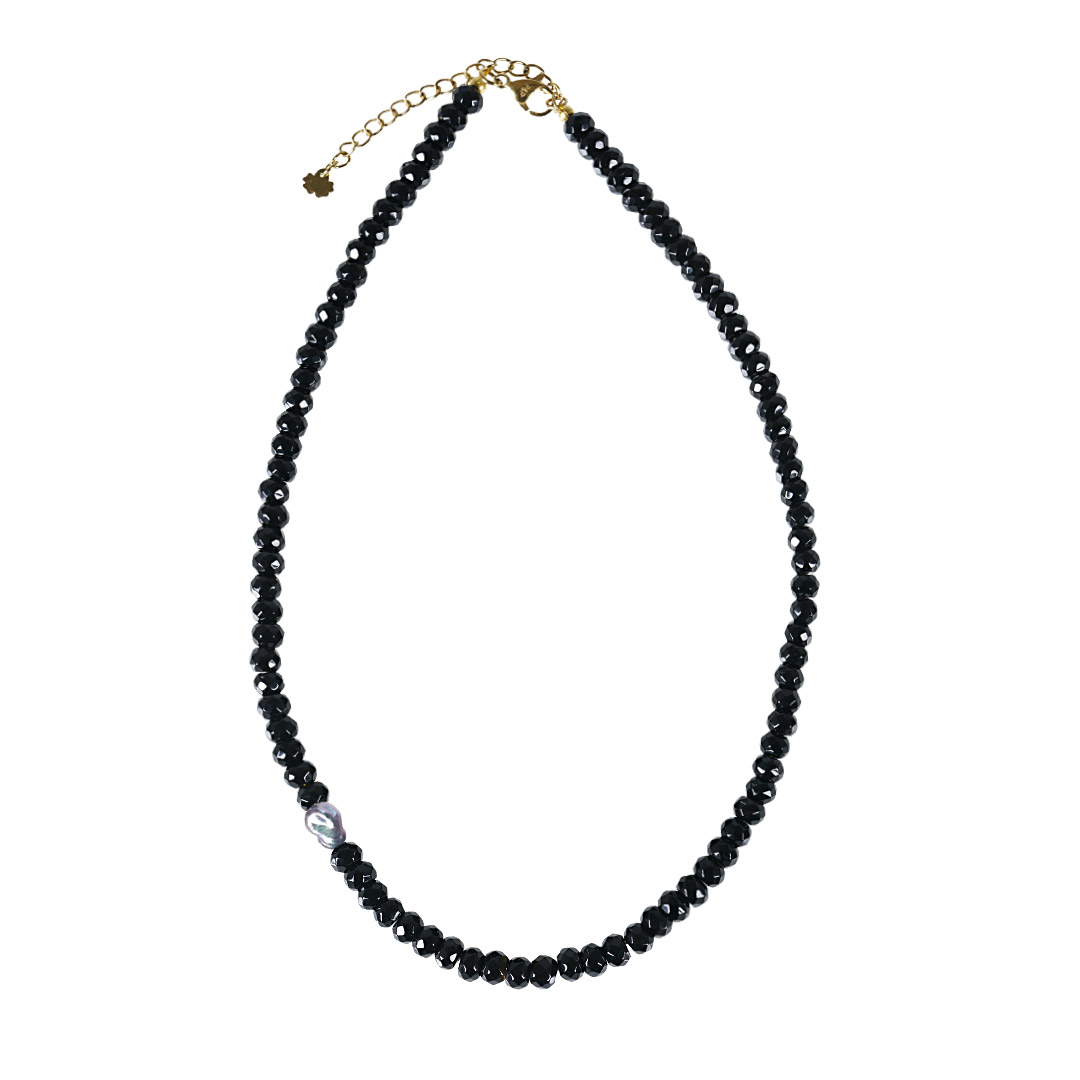 Edelsteen ketting zwart Onyx facet kort 830 21