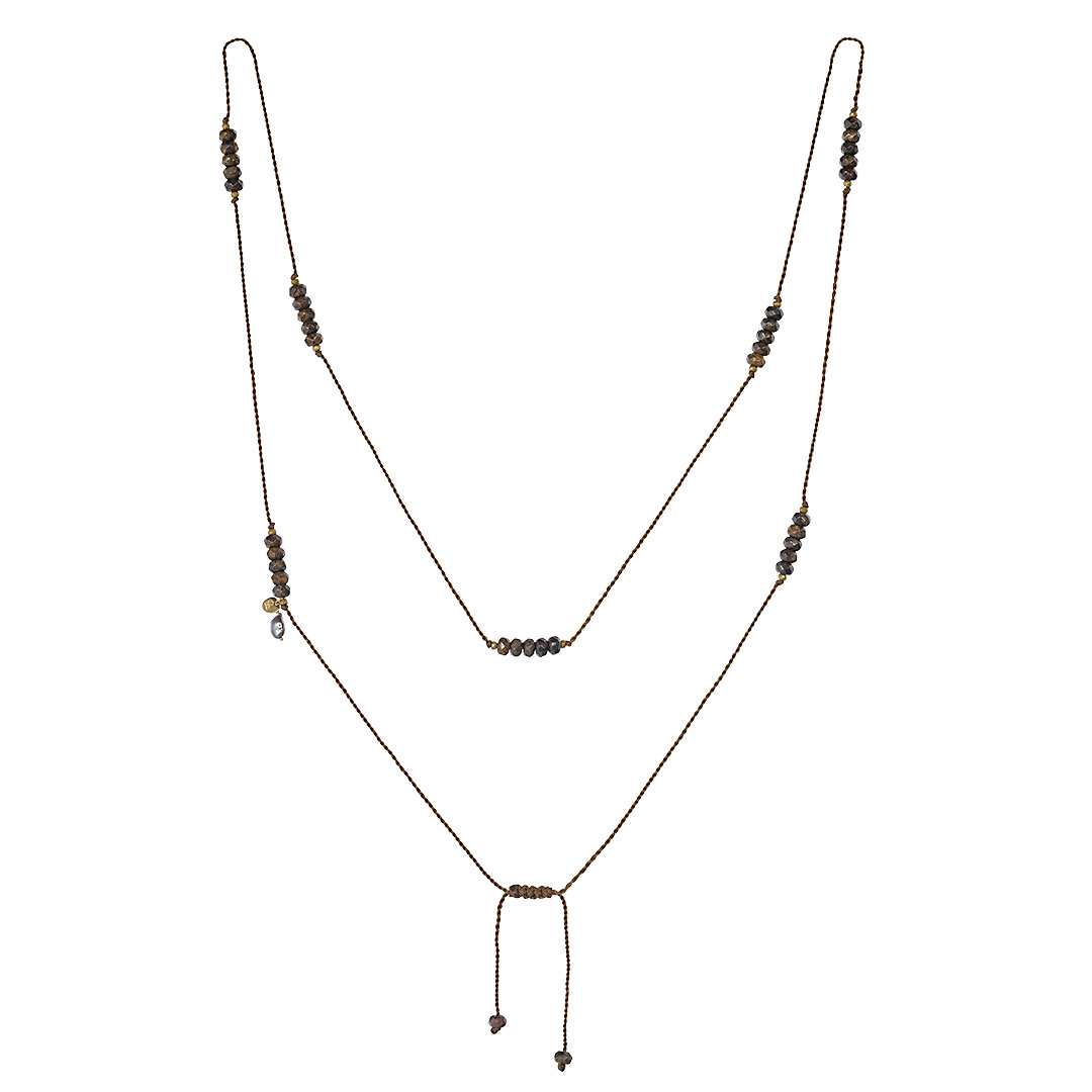 Edelsteen wikkelketting bruin Bronziet facet lang 922 24