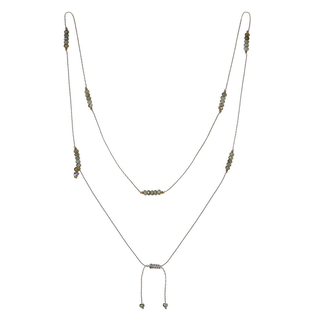 Edelsteen wikkelketting grijs Labradoriet facet lang 922 25