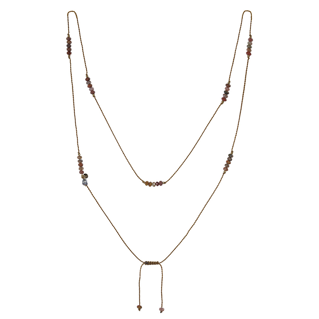 Edelsteen wikkelketting roze Agaat Gobi facet lang 922 26